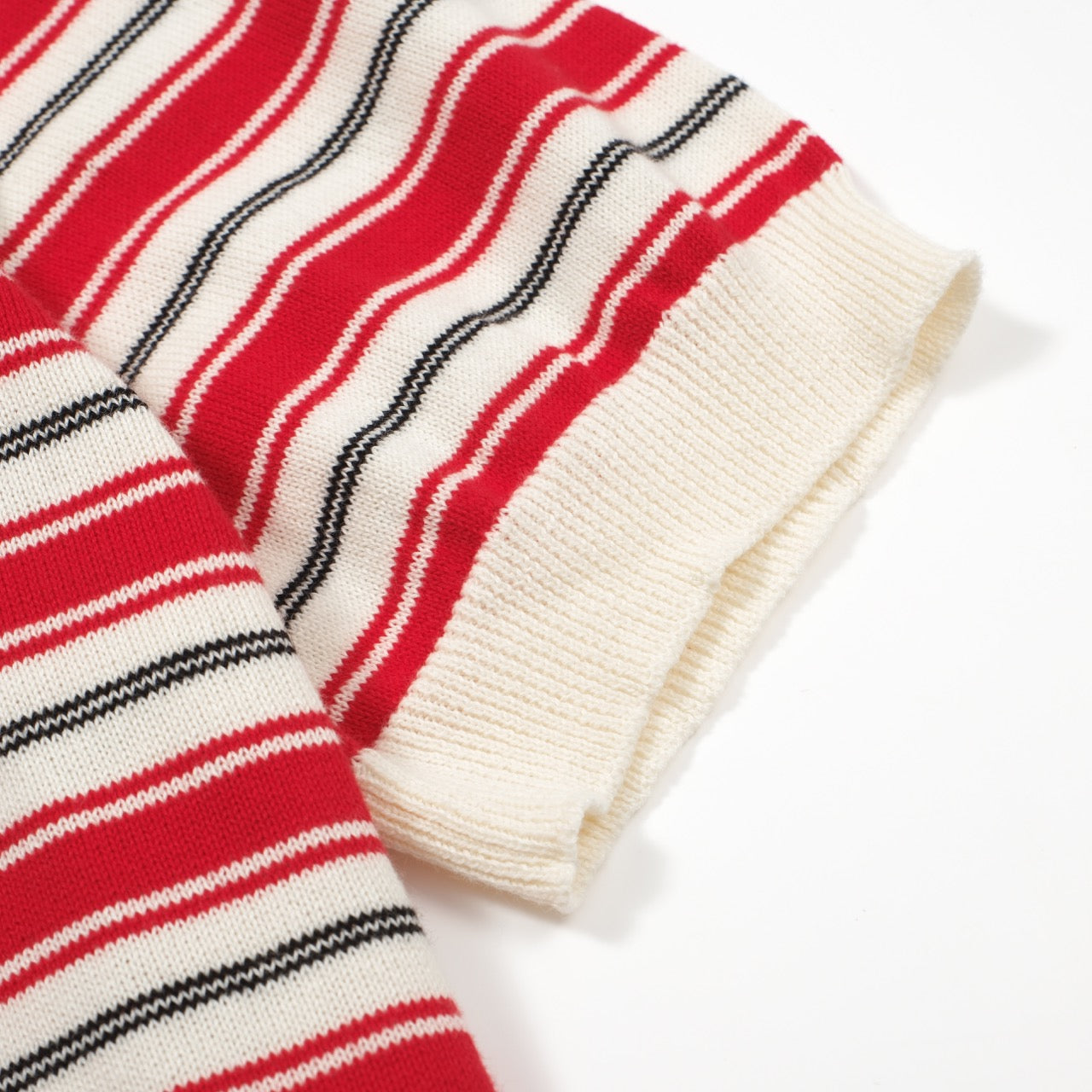 Men's Red & Off White Stripe Knitted Short Sleeves Polo