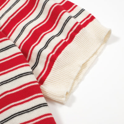 Men's Red & Off White Stripe Knitted Short Sleeves Polo