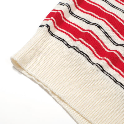 Men's Red & Off White Stripe Knitted Short Sleeves Polo