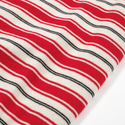 Men's Red & Off White Stripe Knitted Short Sleeves Polo