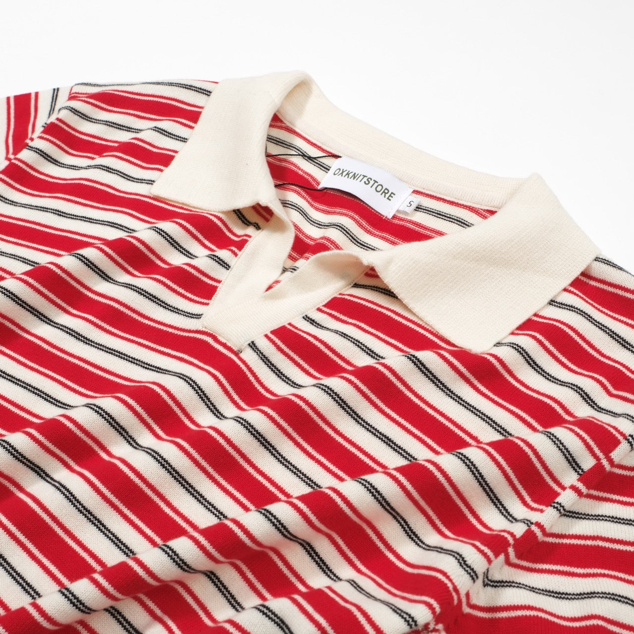 Men's Red & Off White Stripe Knitted Short Sleeves Polo
