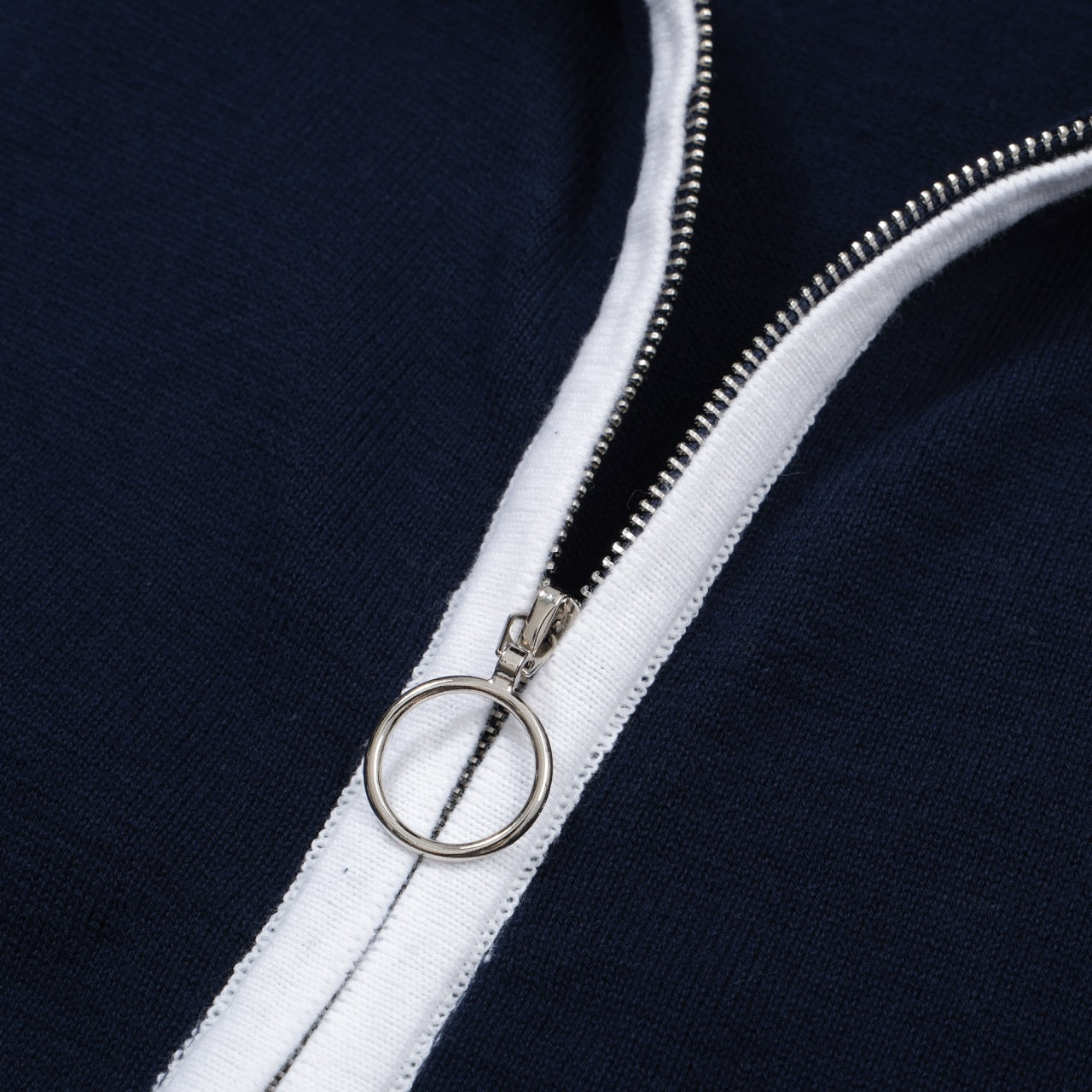 Men's 60s Zip Jacket | Navy Blue Mod Knit with White Trim – OXKnit