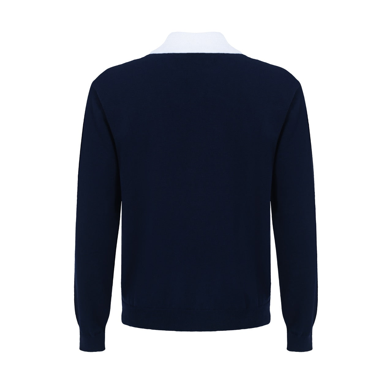 Men's Navy Blue Knitted Long Sleeve Polo With Pocket