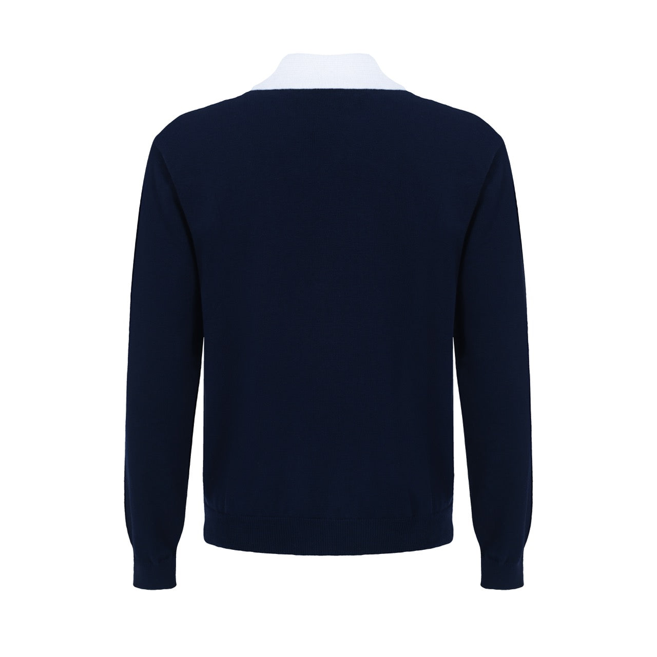 Men's Navy Blue Knitted Long Sleeve Polo With Pocket