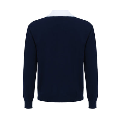 Men's Navy Blue Knitted Long Sleeve Polo With Pocket