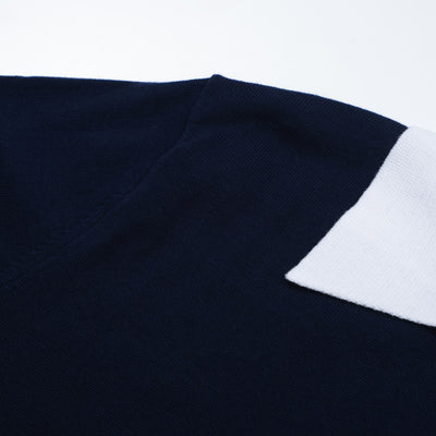 Men's Navy Blue Knitted Long Sleeve Polo With Pocket