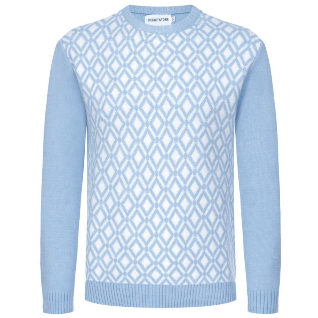 Men's Retro Style Light Blue Knitted Long Sleeve Wear
