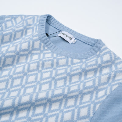 Men's Retro Style Light Blue Knitted Long Sleeve Wear