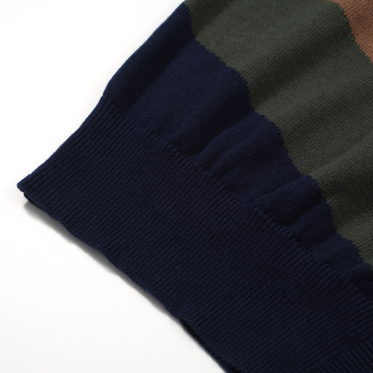 Men's Green Stripes Long Sleeve Knitted Navy Blue Zip Cardigan