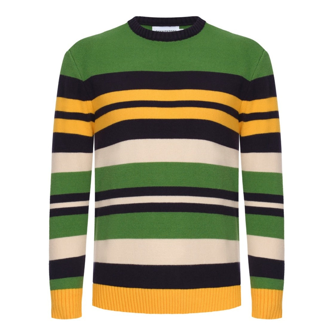 Men's Retro Style Green & Yellow Striped Knitted Long Sleeve Sweater