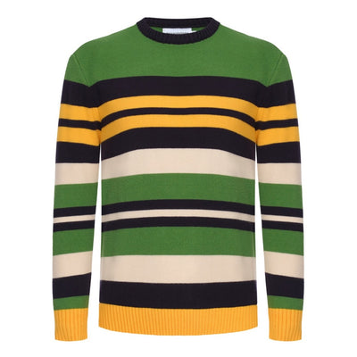 Men's Retro Style Green & Yellow Striped Knitted Long Sleeve Sweater