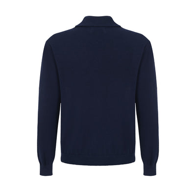 Men's Blue Stripes Long Sleeve Knitted Navy Blue Zip Cardigan