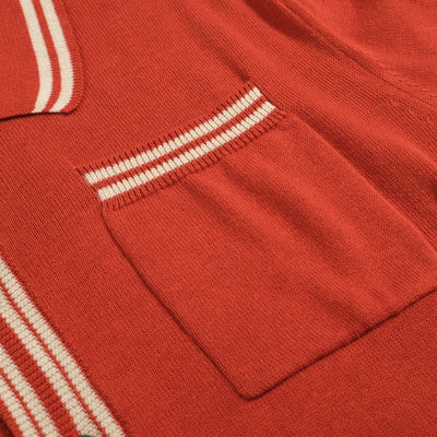 Men's Brown Knitted Long Sleeves Polo With Apricot Lines