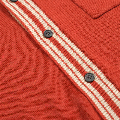 Men's Brown Knitted Long Sleeves Polo With Apricot Lines