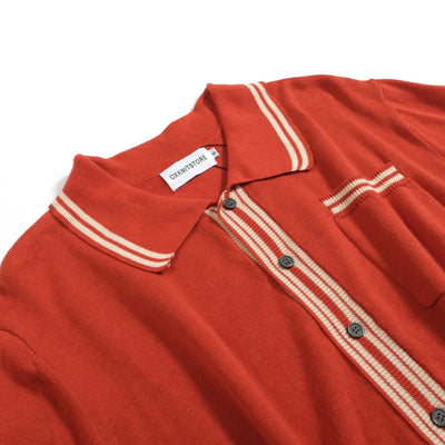 Men's Orange Knitted Long Sleeves Polo With Apricot Lines