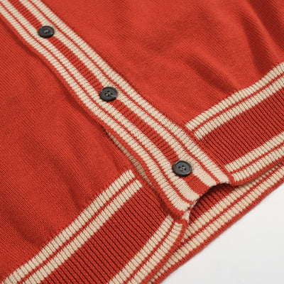 Men's Brown Knitted Long Sleeves Polo With Apricot Lines