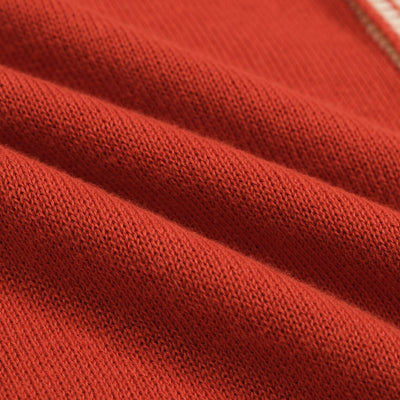 Men's Brown Knitted Long Sleeves Polo With Apricot Lines
