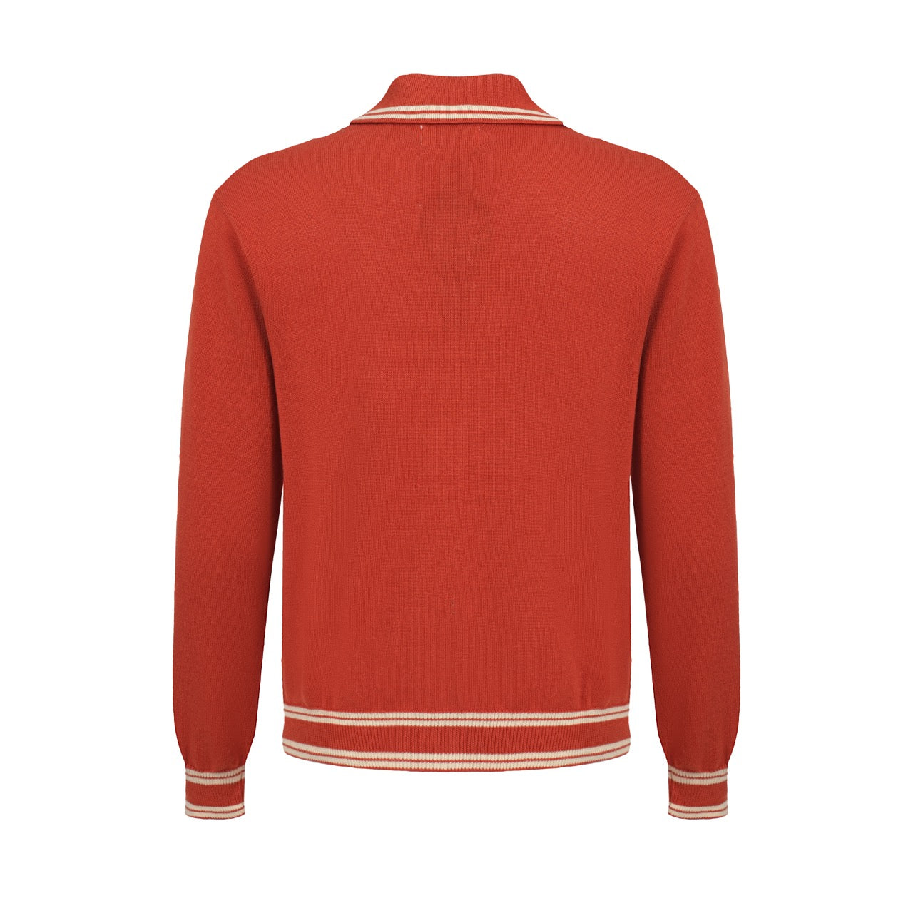 Men's Brown Knitted Long Sleeves Polo With Apricot Lines