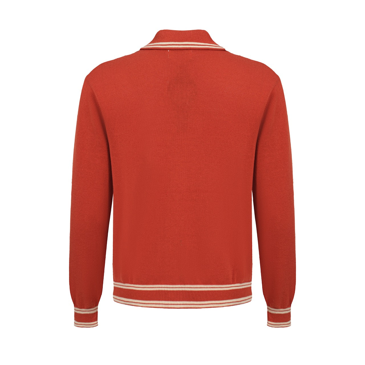 Men's Orange Knitted Long Sleeves Polo With Apricot Lines