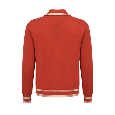 Men's Orange Knitted Long Sleeves Polo With Apricot Lines