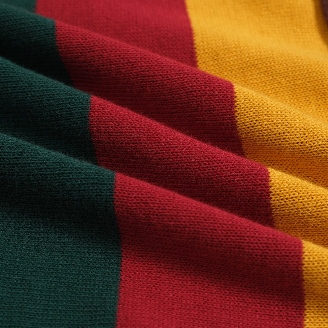 Men's Dark Green Knitted Long Sleeves Polo With Red & Yellow Stripes