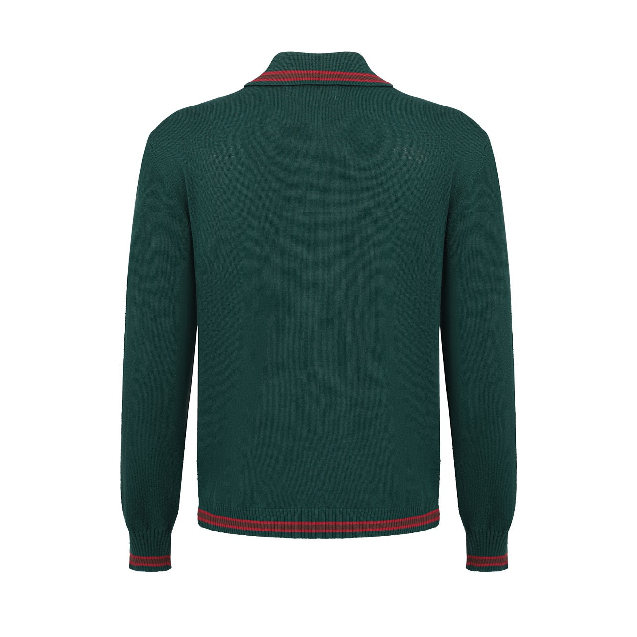 Men's Dark Green Knitted Long Sleeves Polo With Red & Yellow Stripes