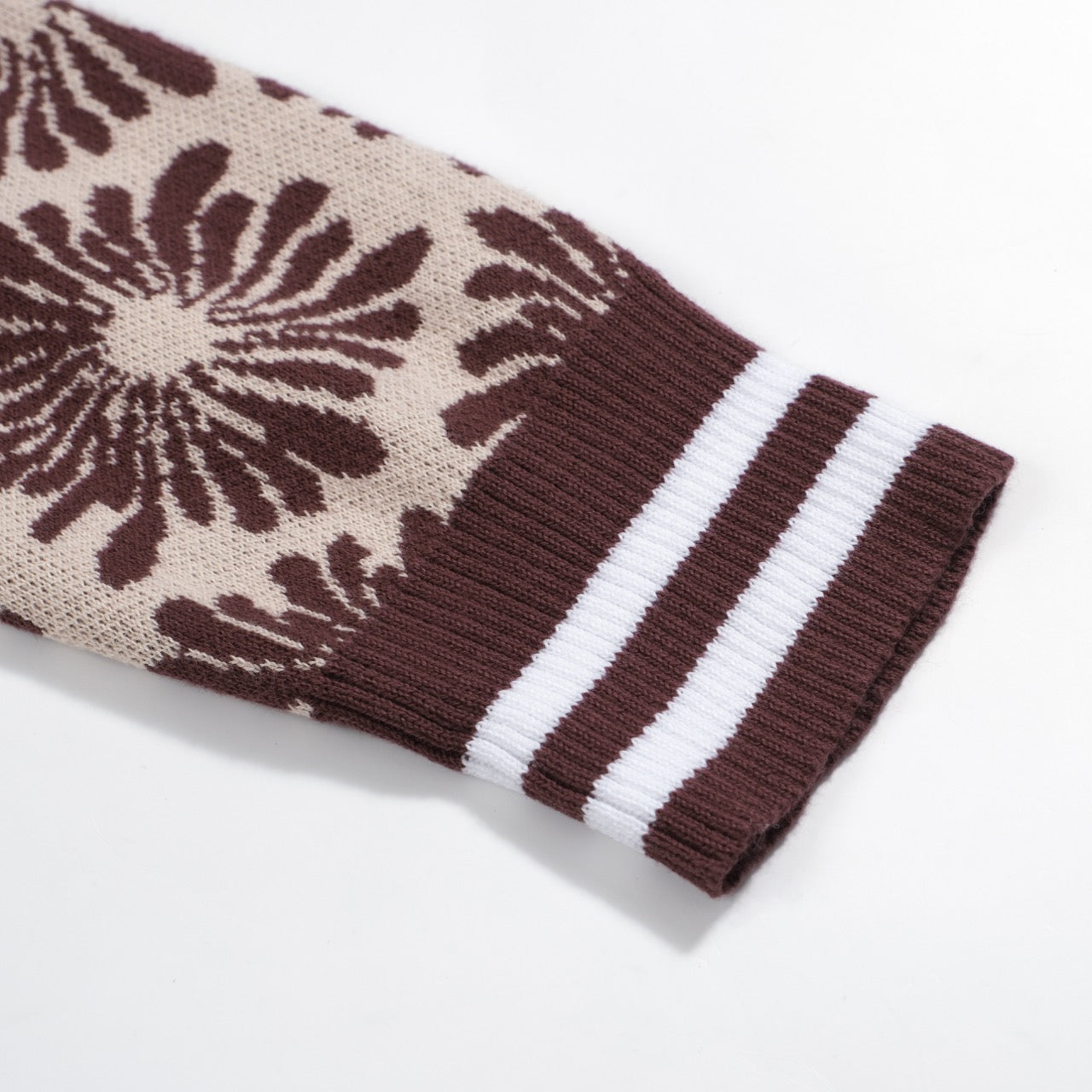 Men's Brown Knitted Long Sleeves Polo With Flowers