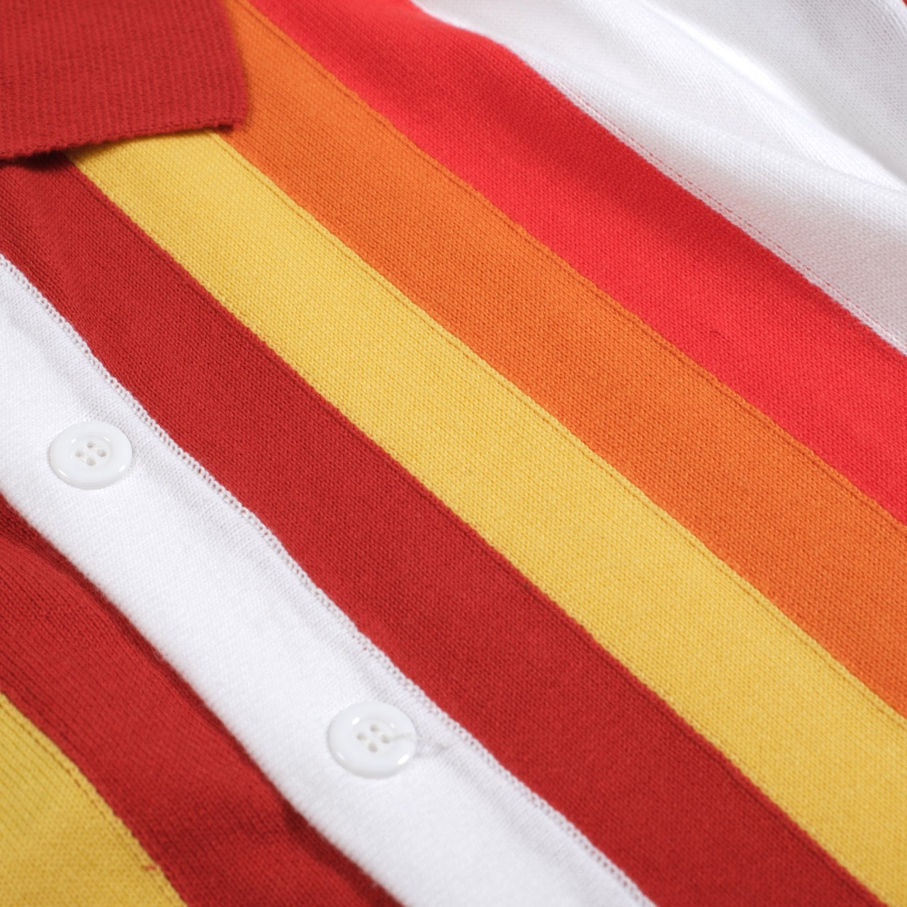 Men's Orange & White Knitted Long Sleeves Polo With Rainbow Stripes