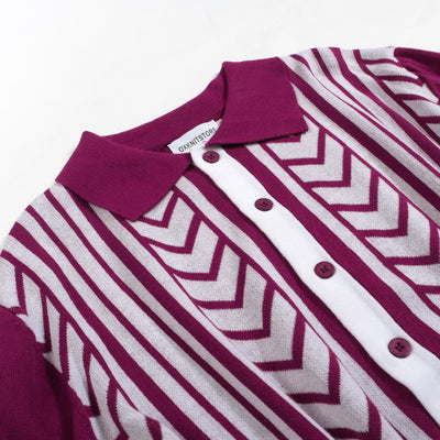 Men's Purple Knitted Long Sleeves Polo