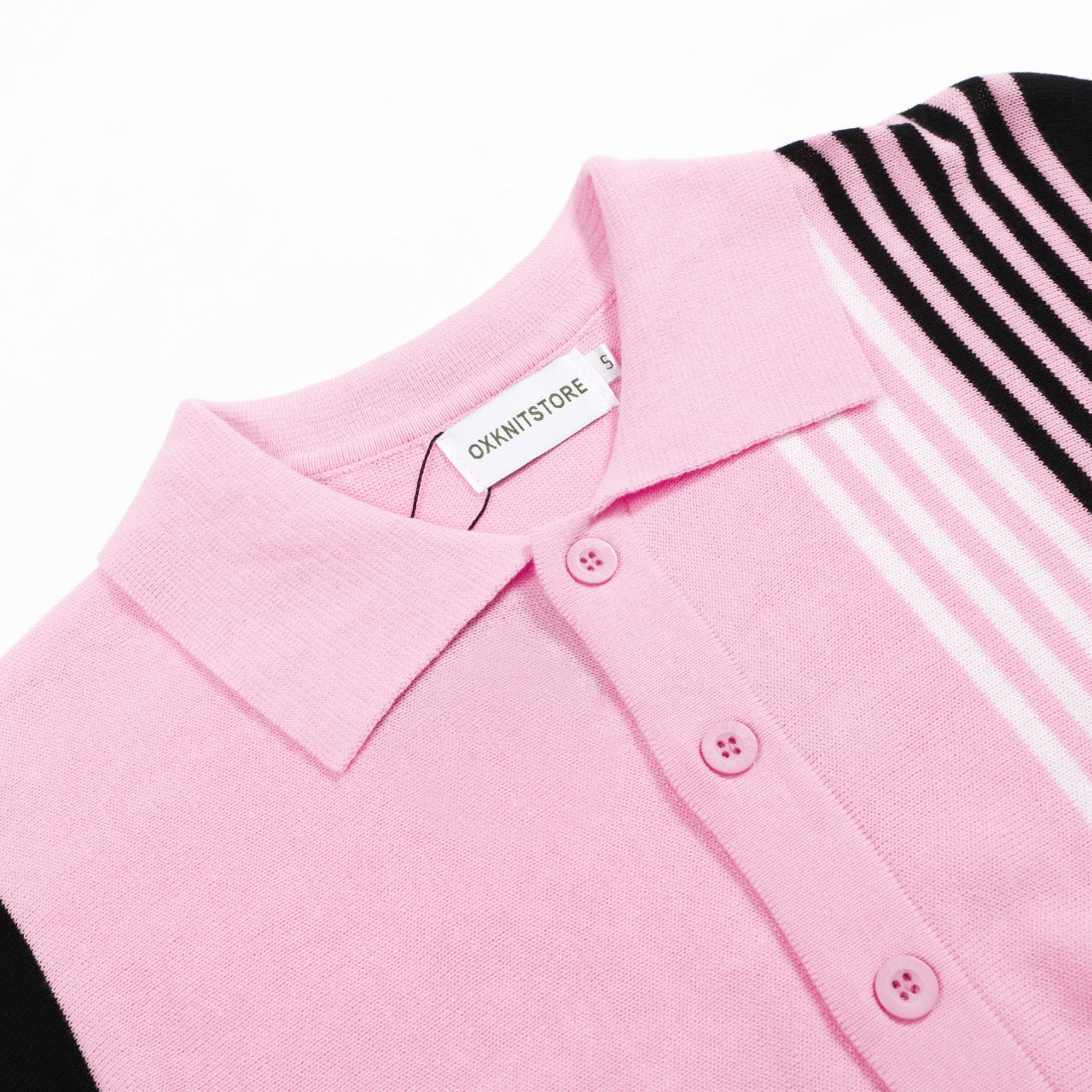 Men's Pink Knitted Long Sleeves Polo with Black & White Stripes