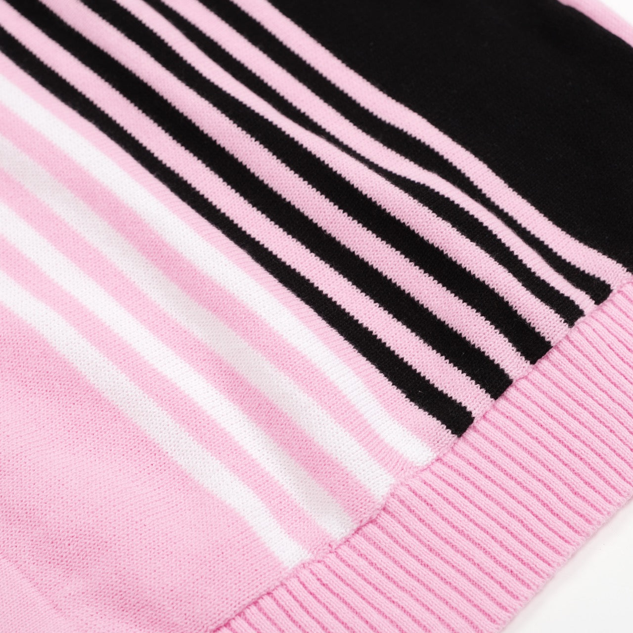 Men's Pink Knitted Long Sleeves Polo with Black & White Stripes