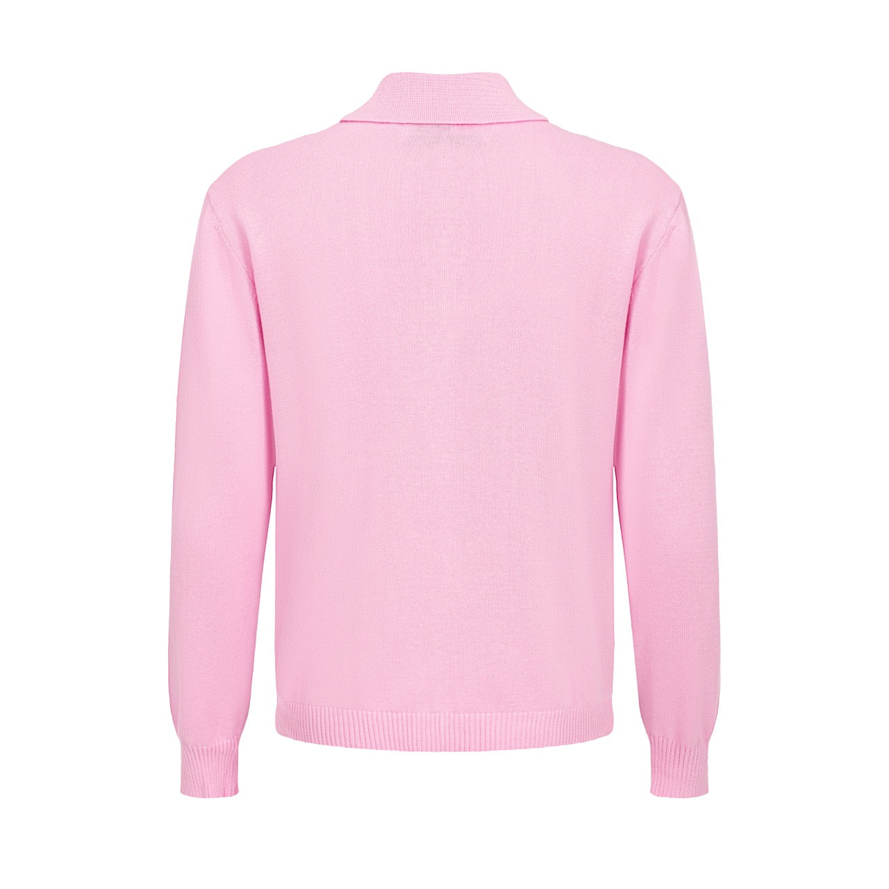 Men's Pink Knitted Long Sleeves Polo with Black & White Stripes
