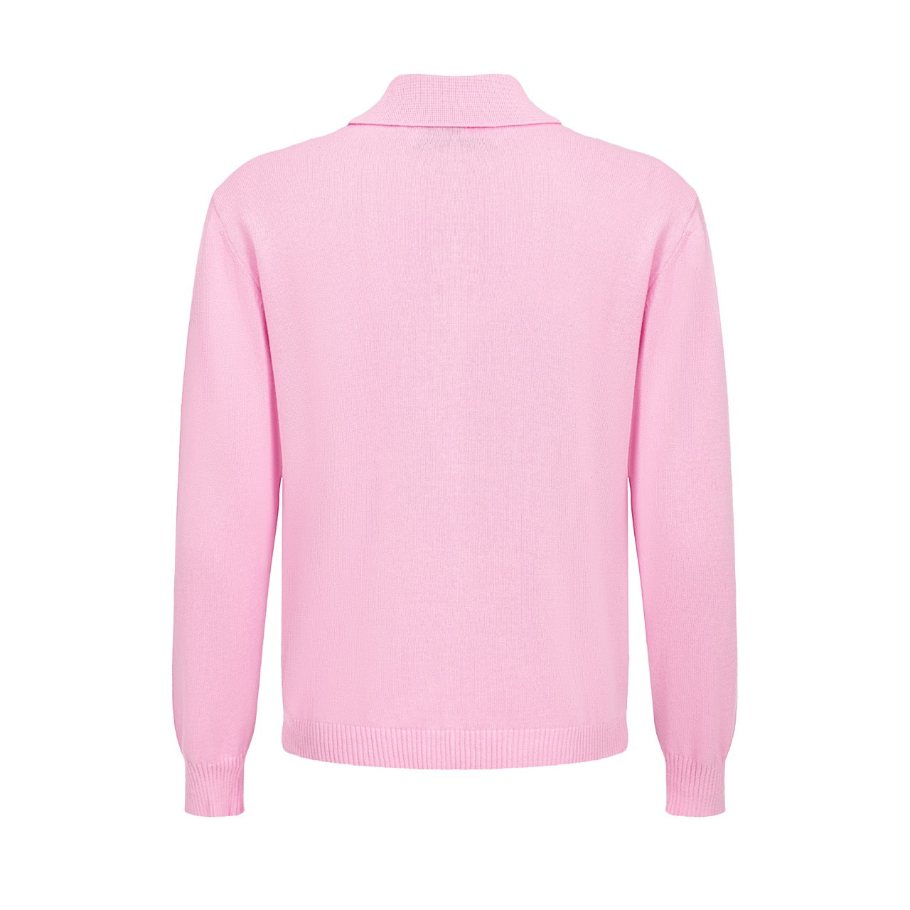 Men's Pink Knitted Long Sleeves Polo with Black & White Stripes