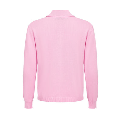 Men's Pink Knitted Long Sleeves Polo with Black & White Stripes