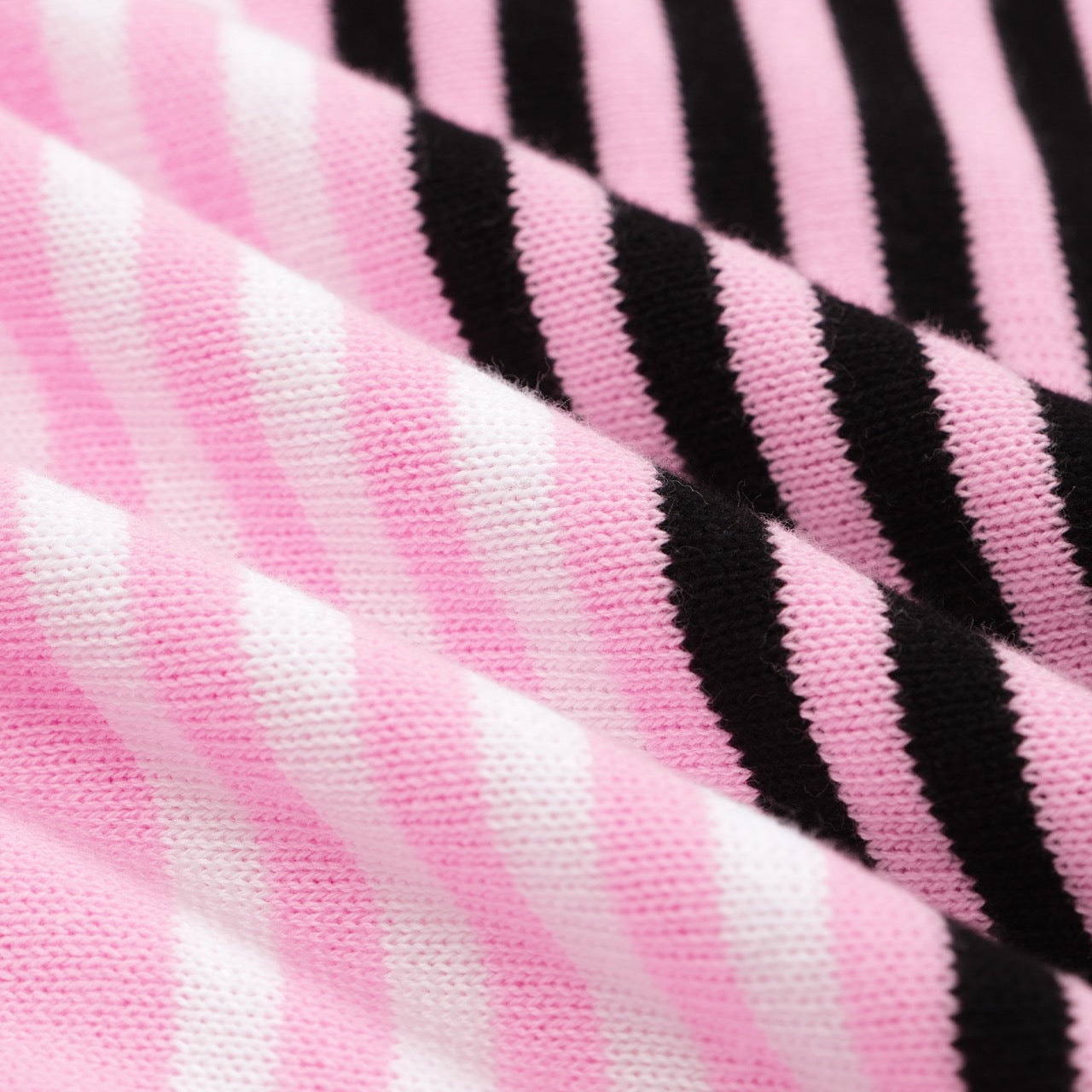 Men's Pink Knitted Long Sleeves Polo with Black & White Stripes