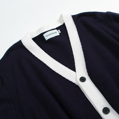Men's Navy Blue Knitted Long Sleeves Cardigan With Double Pockets