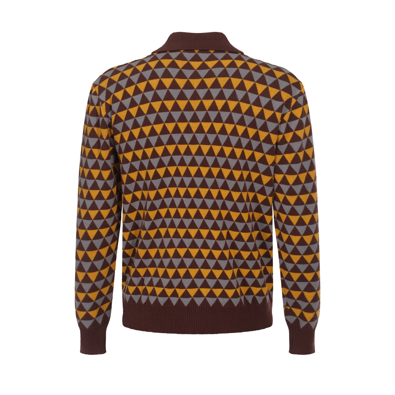 Men's Yellow Triangle Pattern Knitted Long Sleeves Brown Cardigan
