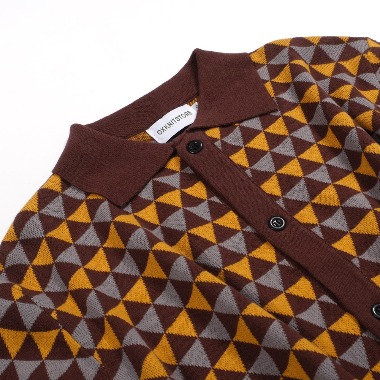 Men's Yellow Triangle Pattern Knitted Long Sleeves Brown Cardigan