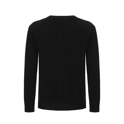 Men's Knitted Long Sleeves Black Botton Cardigan with Single Pocket