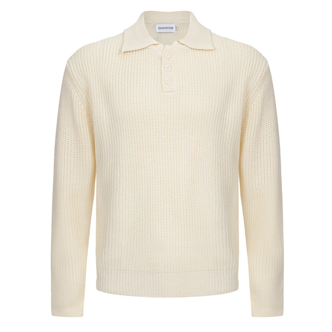 Men's White Apricot Knitted Long Sleeves Polo