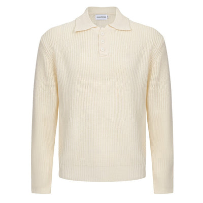 Men's White Apricot Knitted Long Sleeves Polo