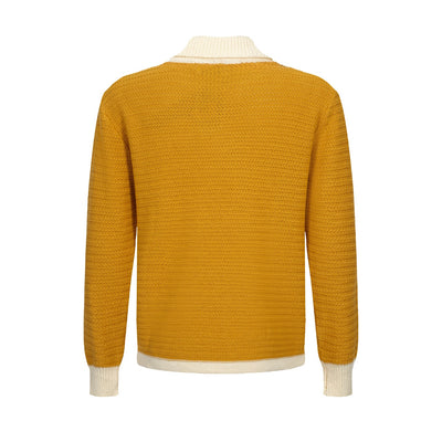 Men's Light Yellow Knitted Long Sleeves Polo