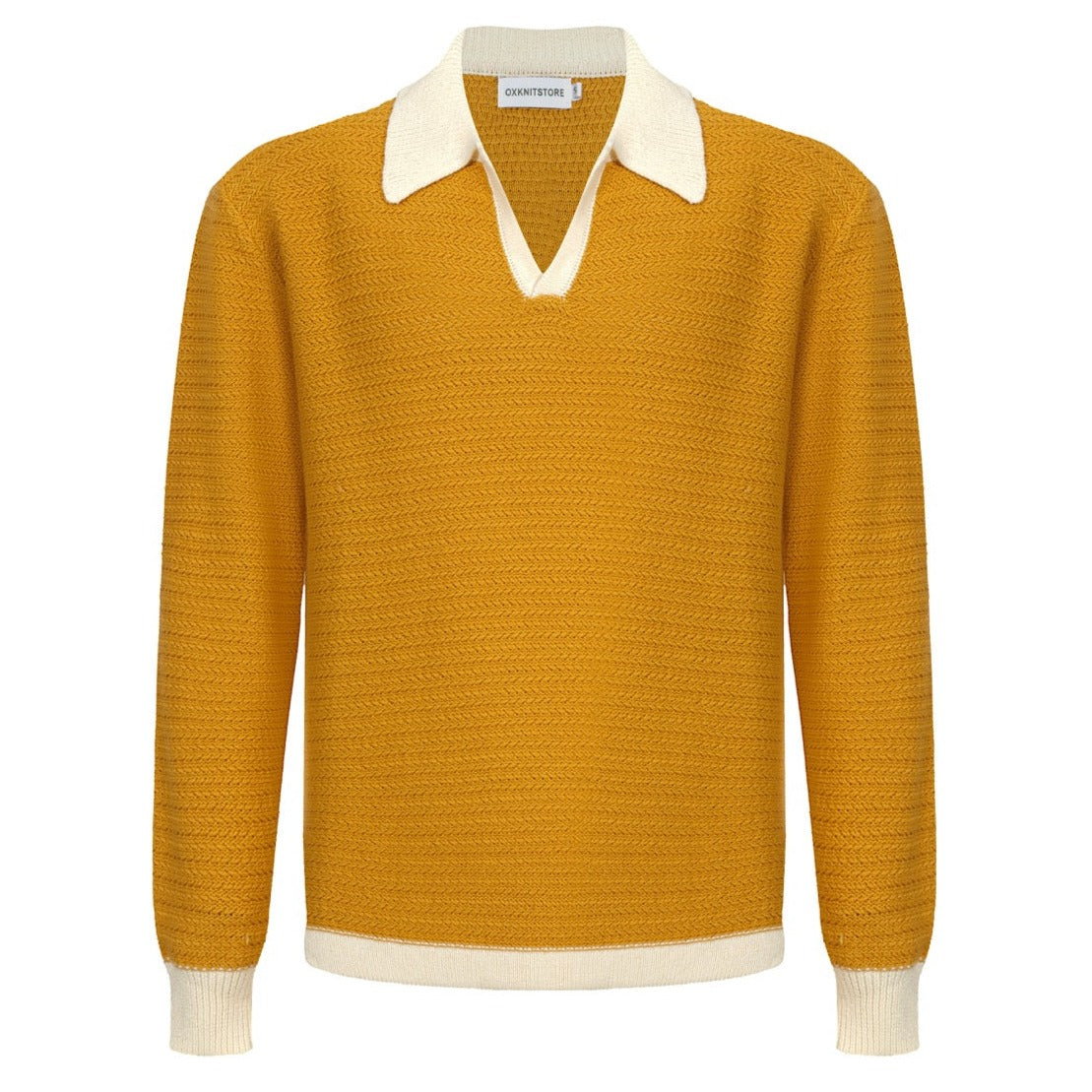 Men's Light Yellow Knitted Long Sleeves Polo