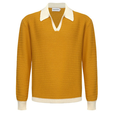 Men's Light Yellow Knitted Long Sleeves Polo