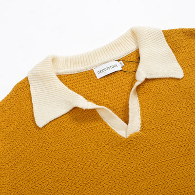 Men's Light Yellow Knitted Long Sleeves Polo