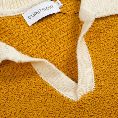 Men's Light Yellow Knitted Long Sleeves Polo