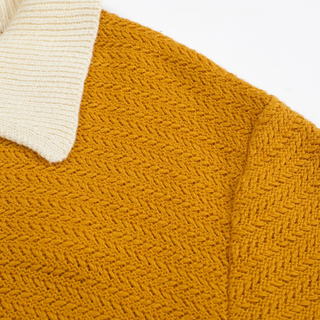 Men's Light Yellow Knitted Long Sleeves Polo