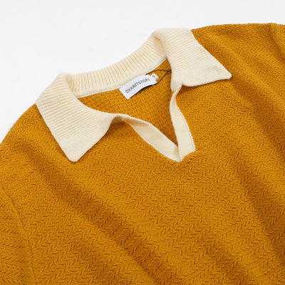 Men's Light Yellow Knitted Long Sleeves Polo