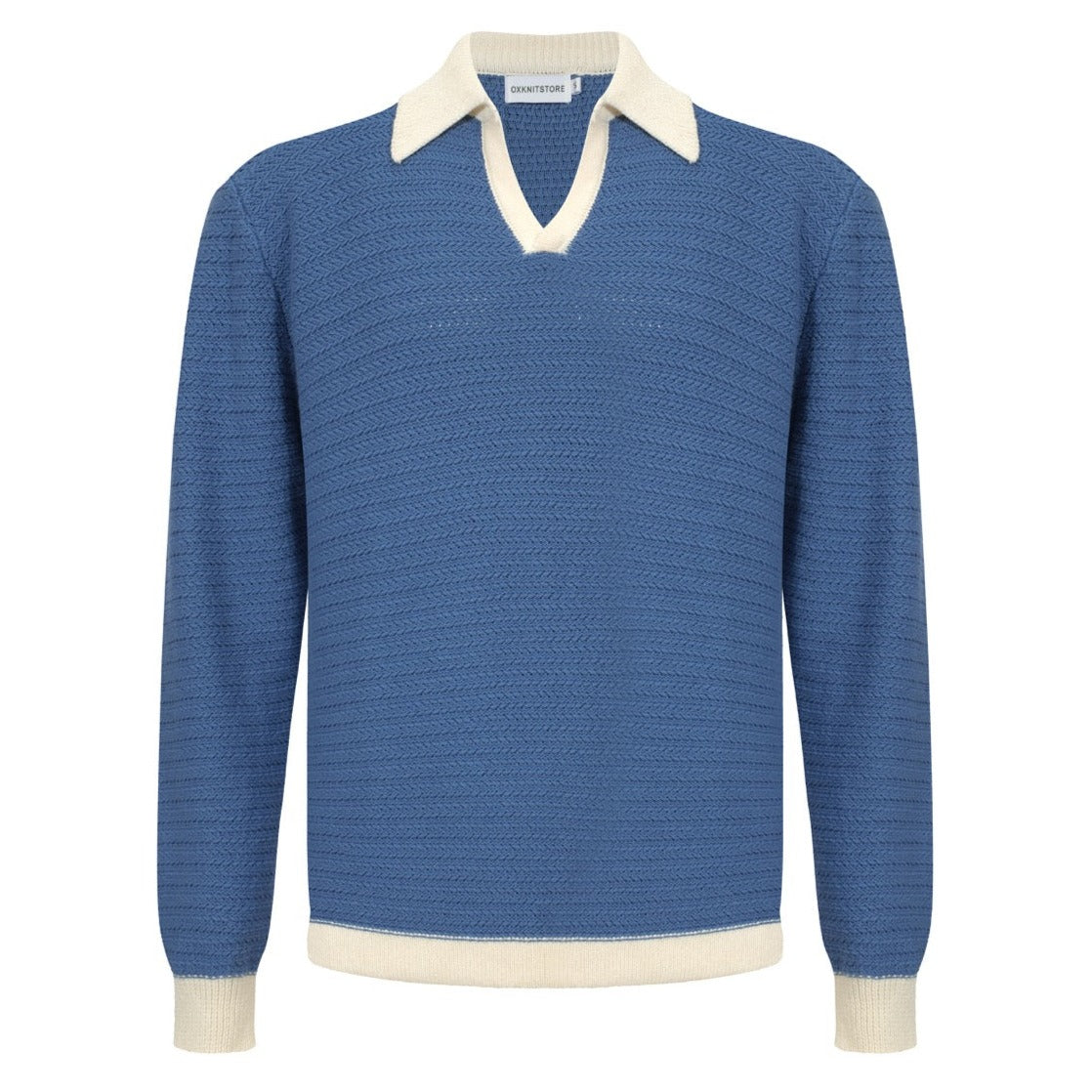 Men's Light Blue Knitted Long Sleeves Polo