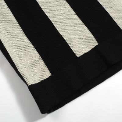 Men's White Vertical Stripes Knitted Black Cardigan